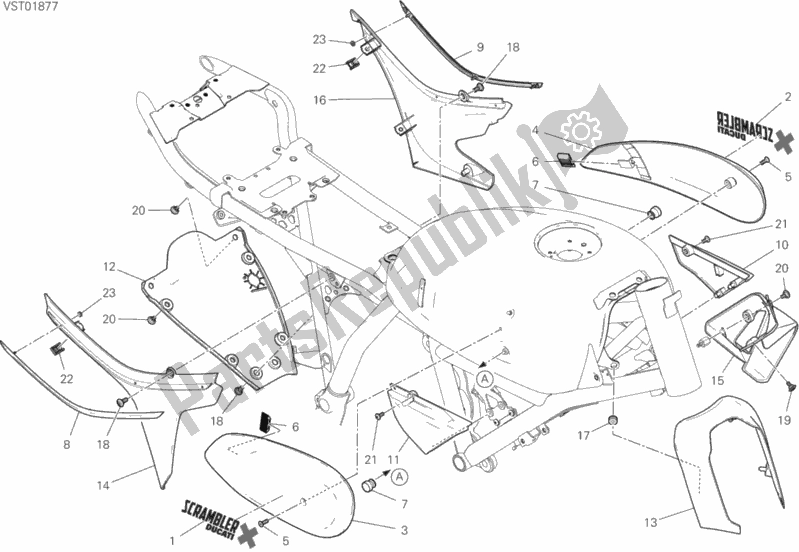 All parts for the Fairing of the Ducati Scrambler Desert Sled Thailand 803 2019